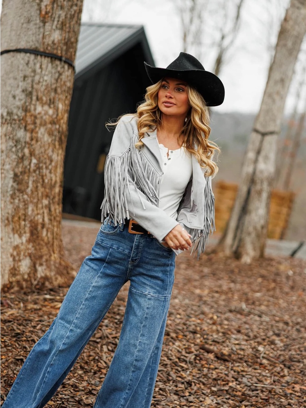 Fringe Suede Crop Jacket - Light Gray - Picture 2 of 4